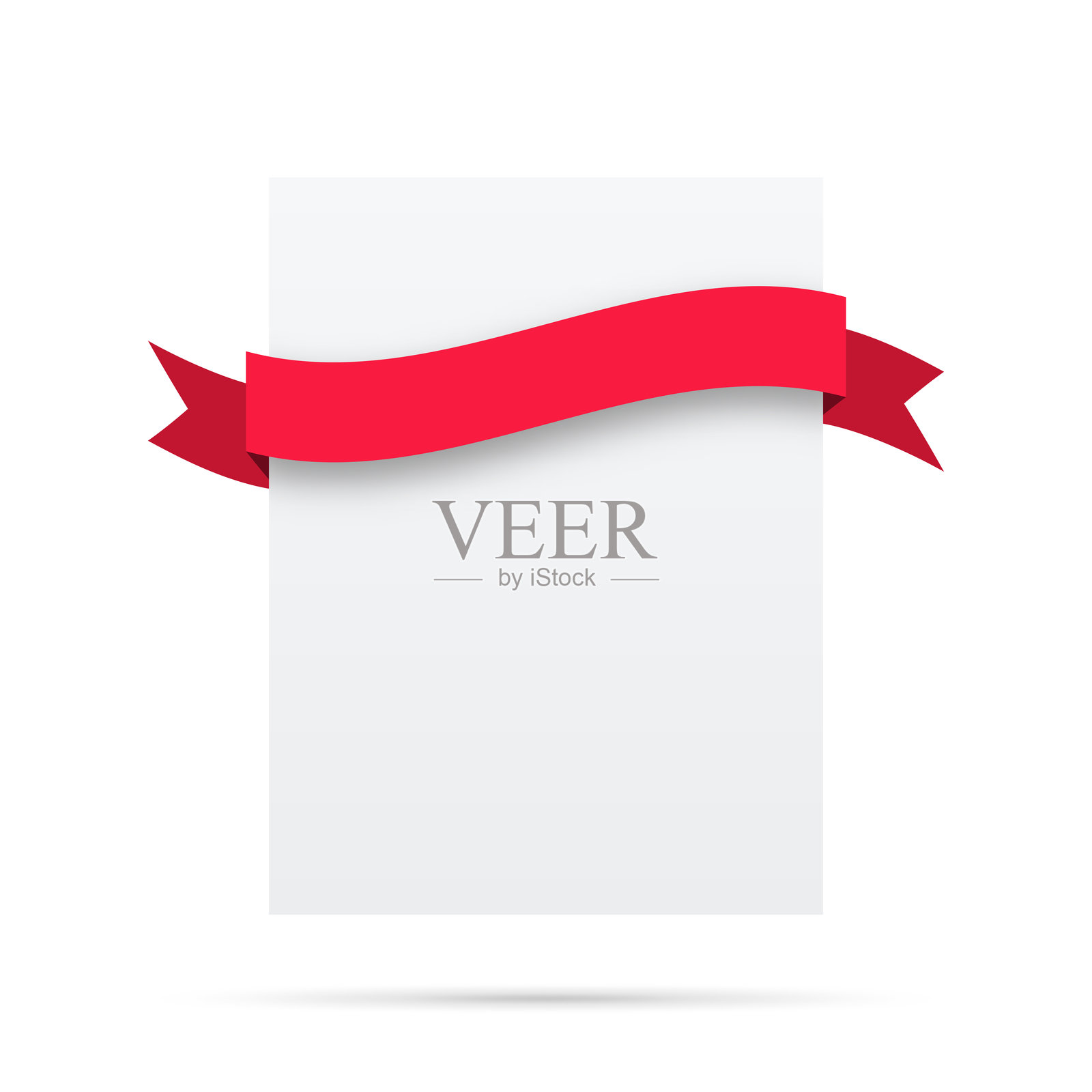 红色丝带上的空白白色标签-设计元素插画图片素材