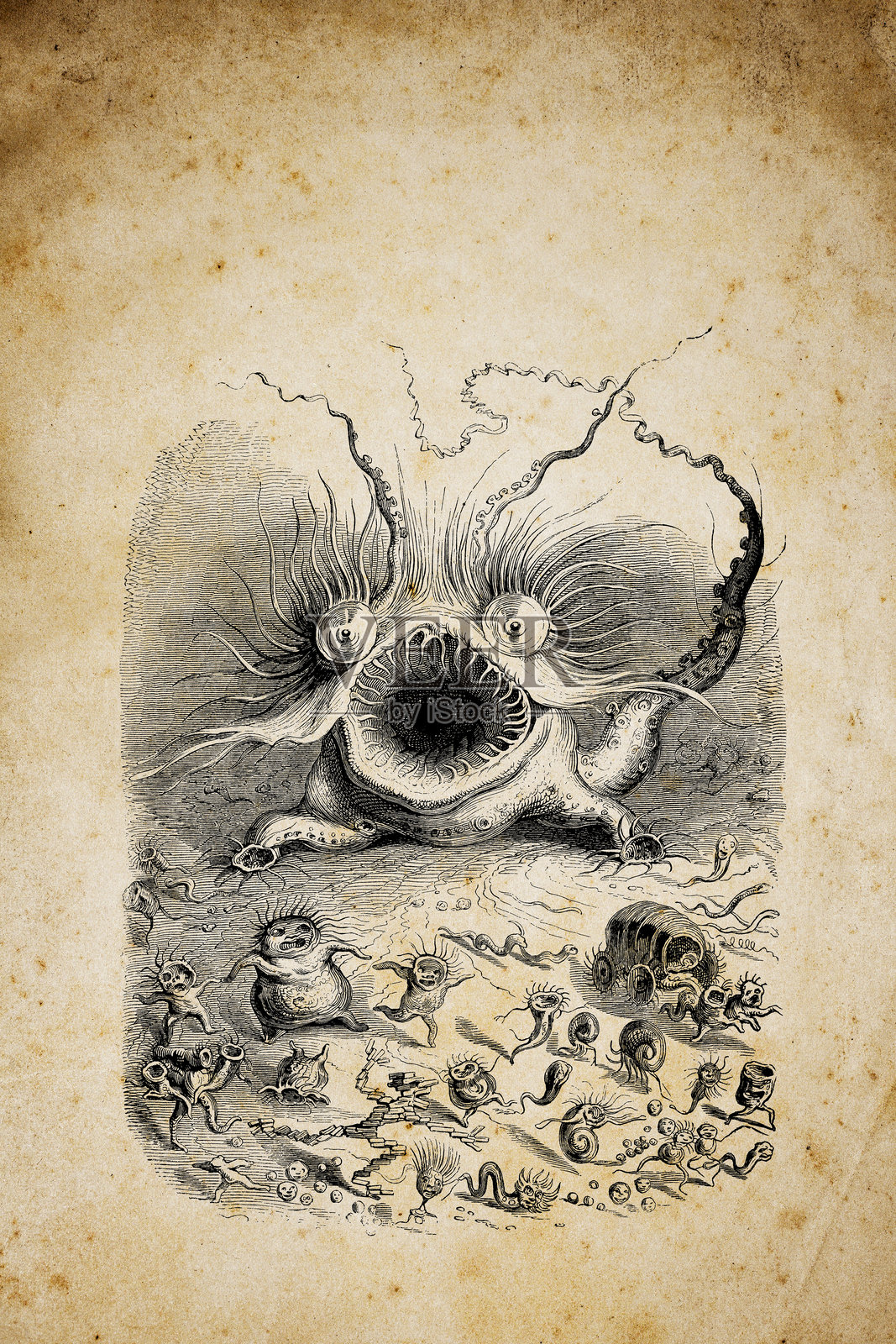 人性化的动物插图:可怕的怪物插画图片素材