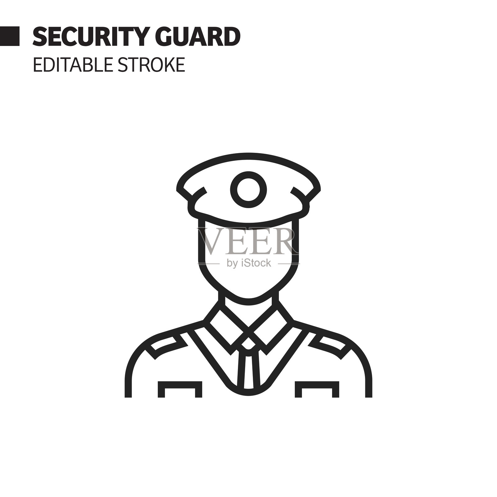 保安头像线图标，轮廓矢量符号插图。完美像素，可编辑的描边。设计元素图片