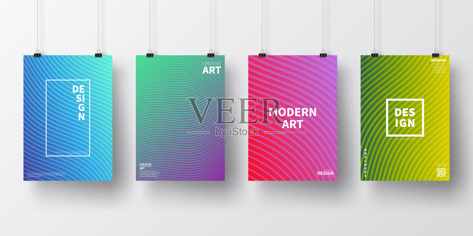 海报与彩色几何设计，孤立在白色背景插画图片素材