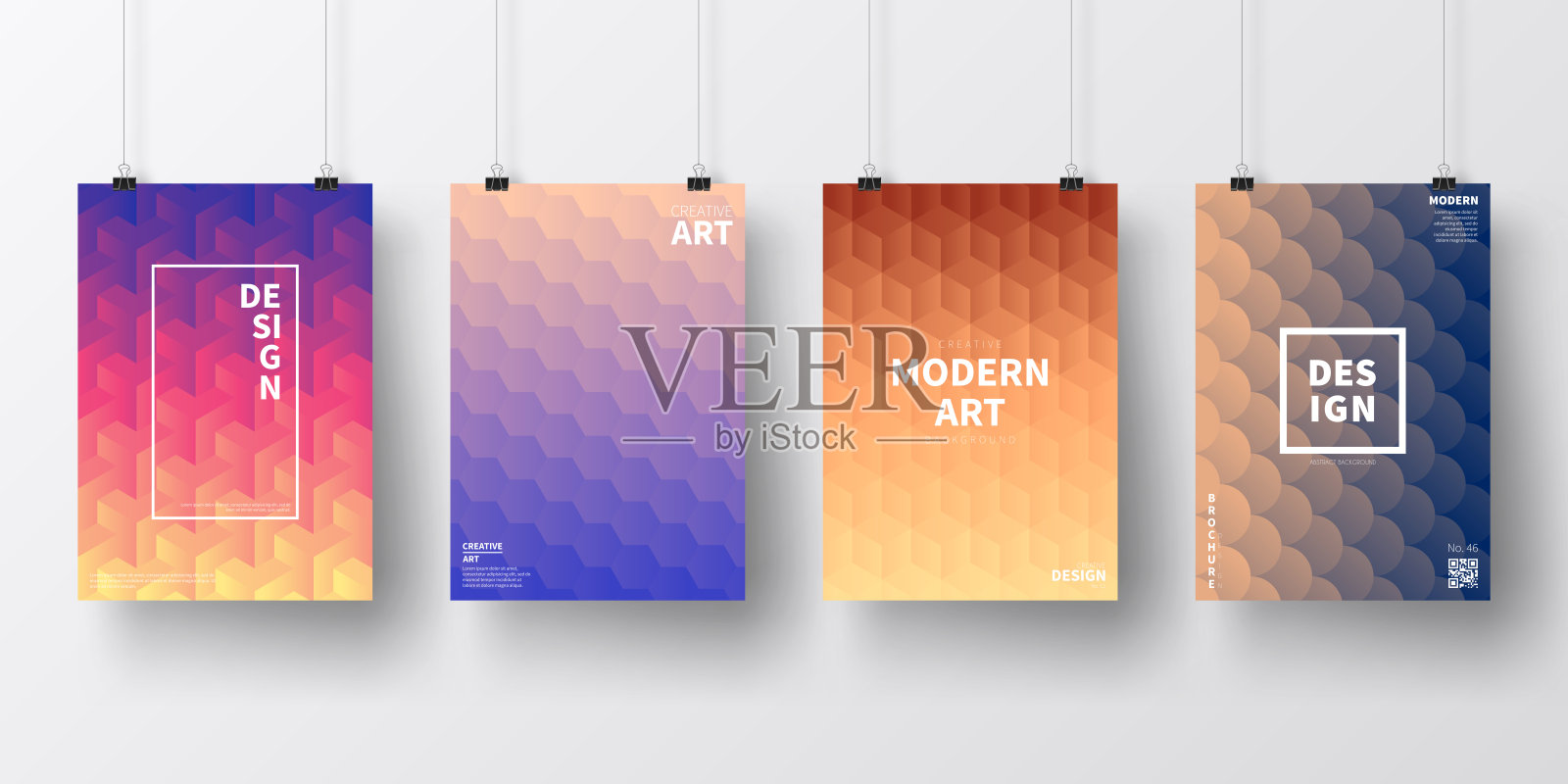 海报与彩色几何设计，孤立在白色背景插画图片素材