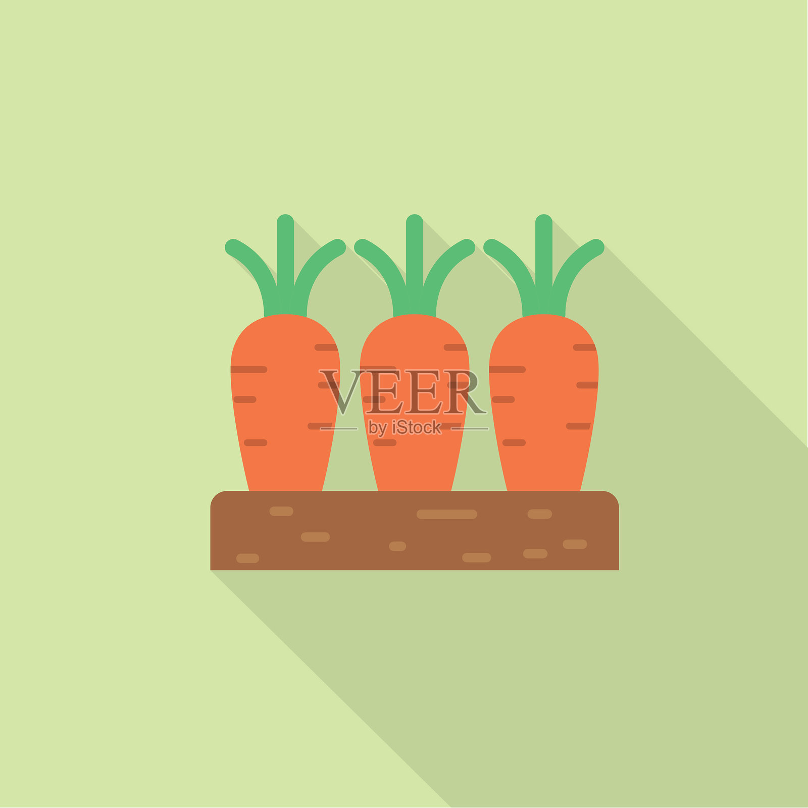 可爱的园艺图标与长影子胡萝卜插画图片素材