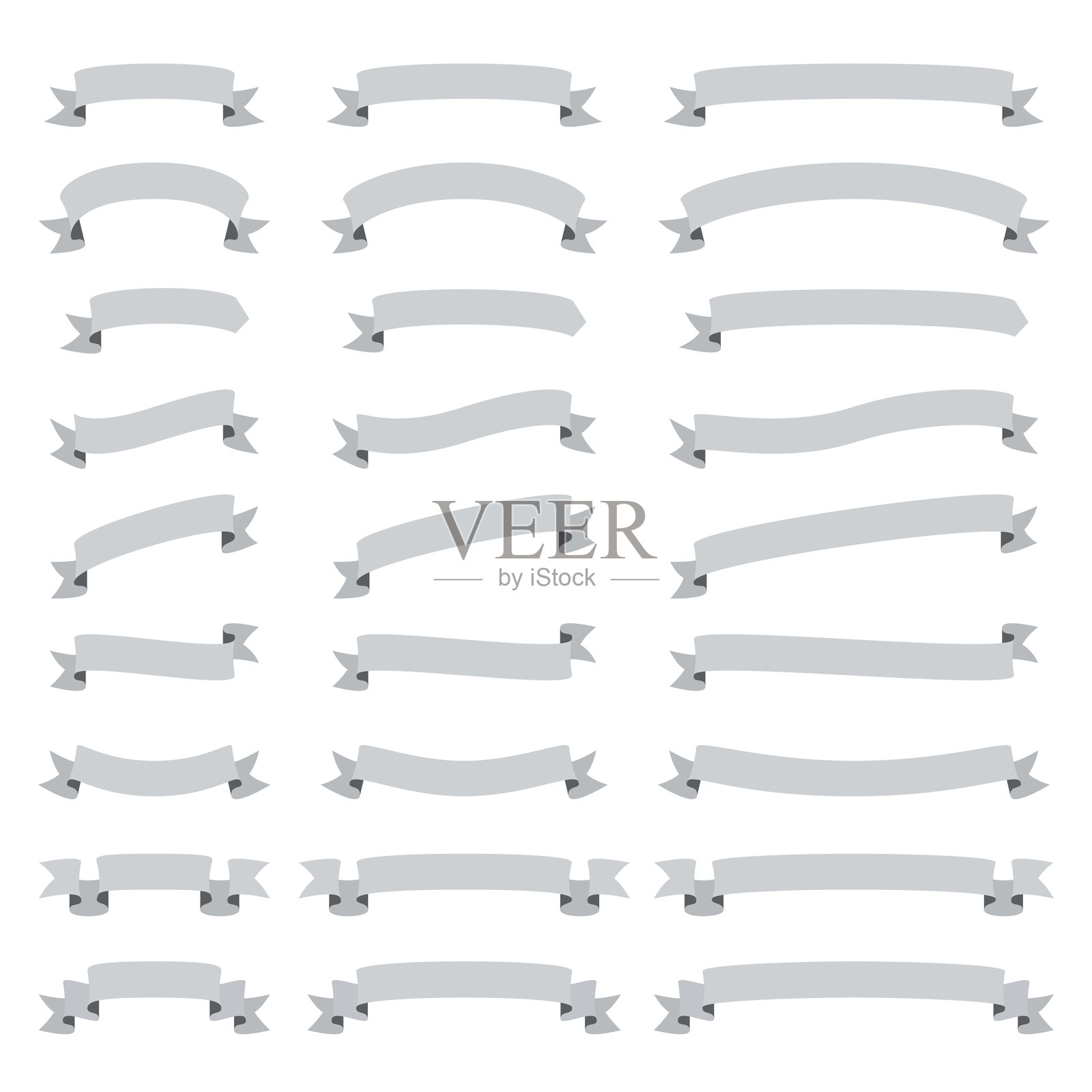 一套灰色丝带，横幅-设计元素在白色的背景插画图片素材