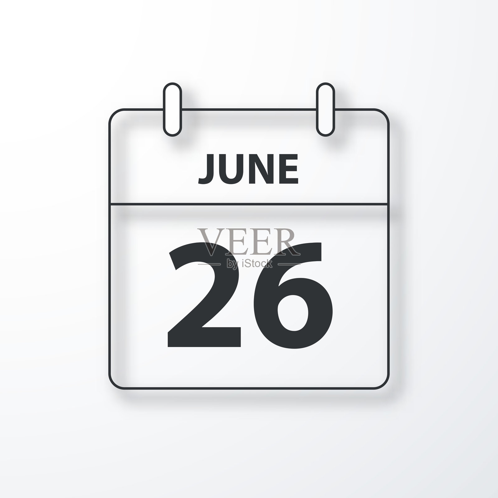 6月26日-每日日历-黑色大纲与阴影在白色背景插画图片素材