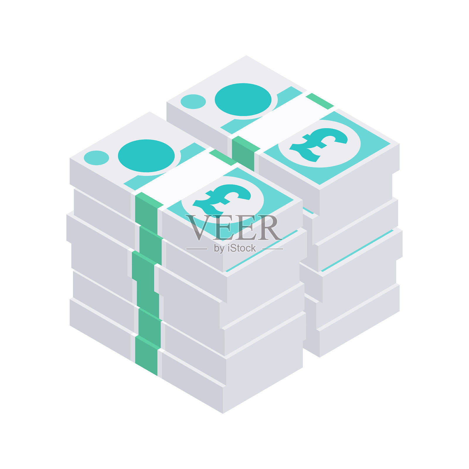 白色背景下凌乱的5英镑英镑钞票插画图片素材