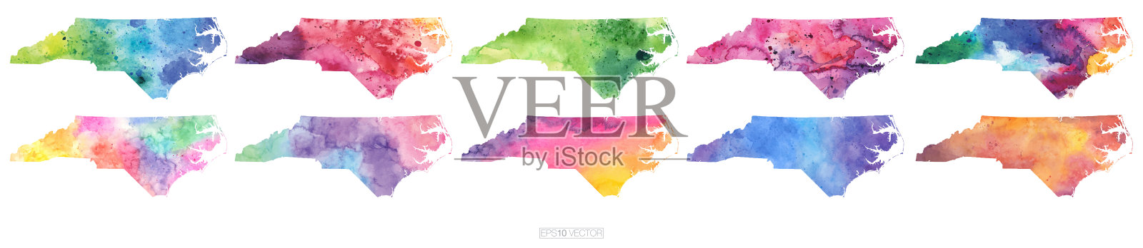 北卡罗莱纳州水彩矢量地图插图集插画图片素材