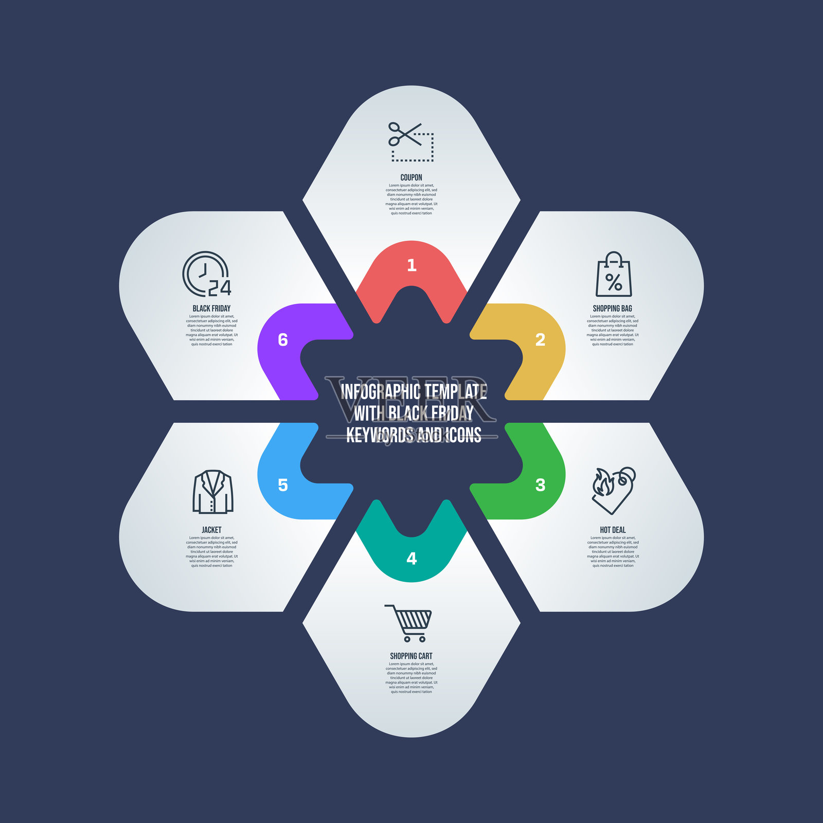 信息图表设计模板与黑色星期五的关键字和图标图标素材