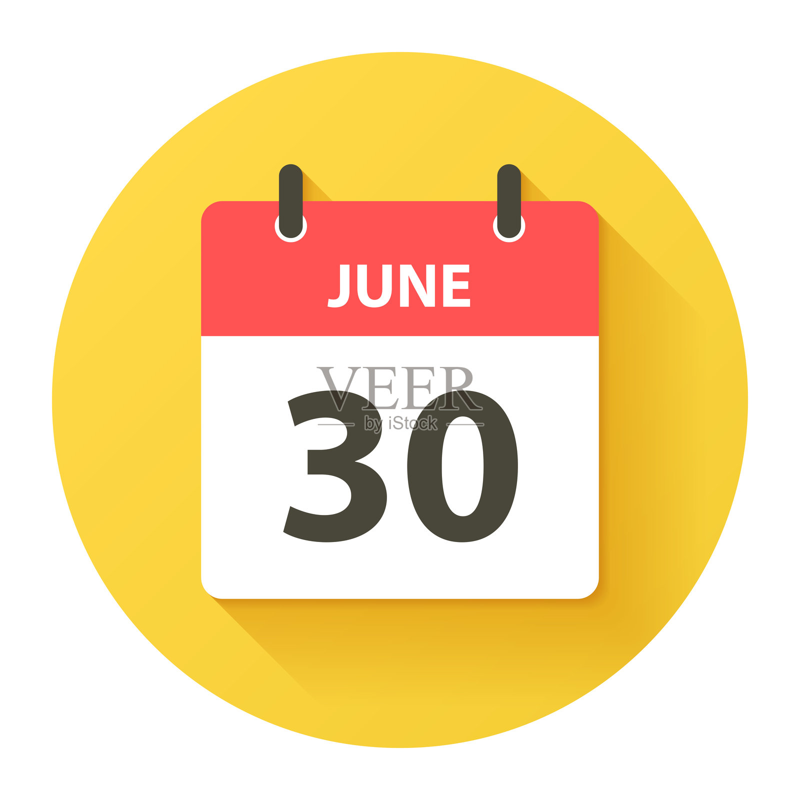 6月30日-圆形日日历图标在平面设计风格插画图片素材