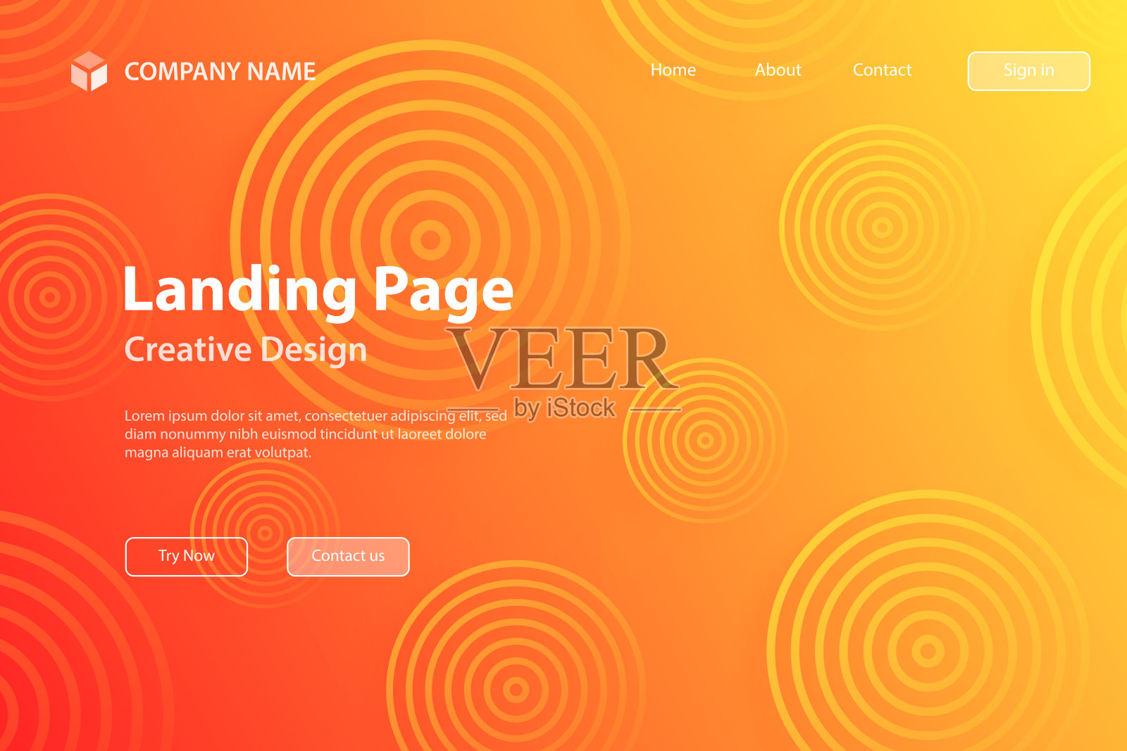 登陆页面模板-抽象渐变背景与橙色圆插画图片素材