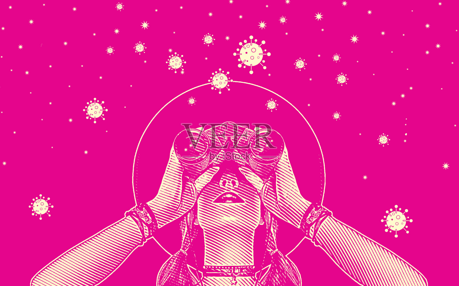 担心疫情的女人拿着双筒望远镜插画图片素材