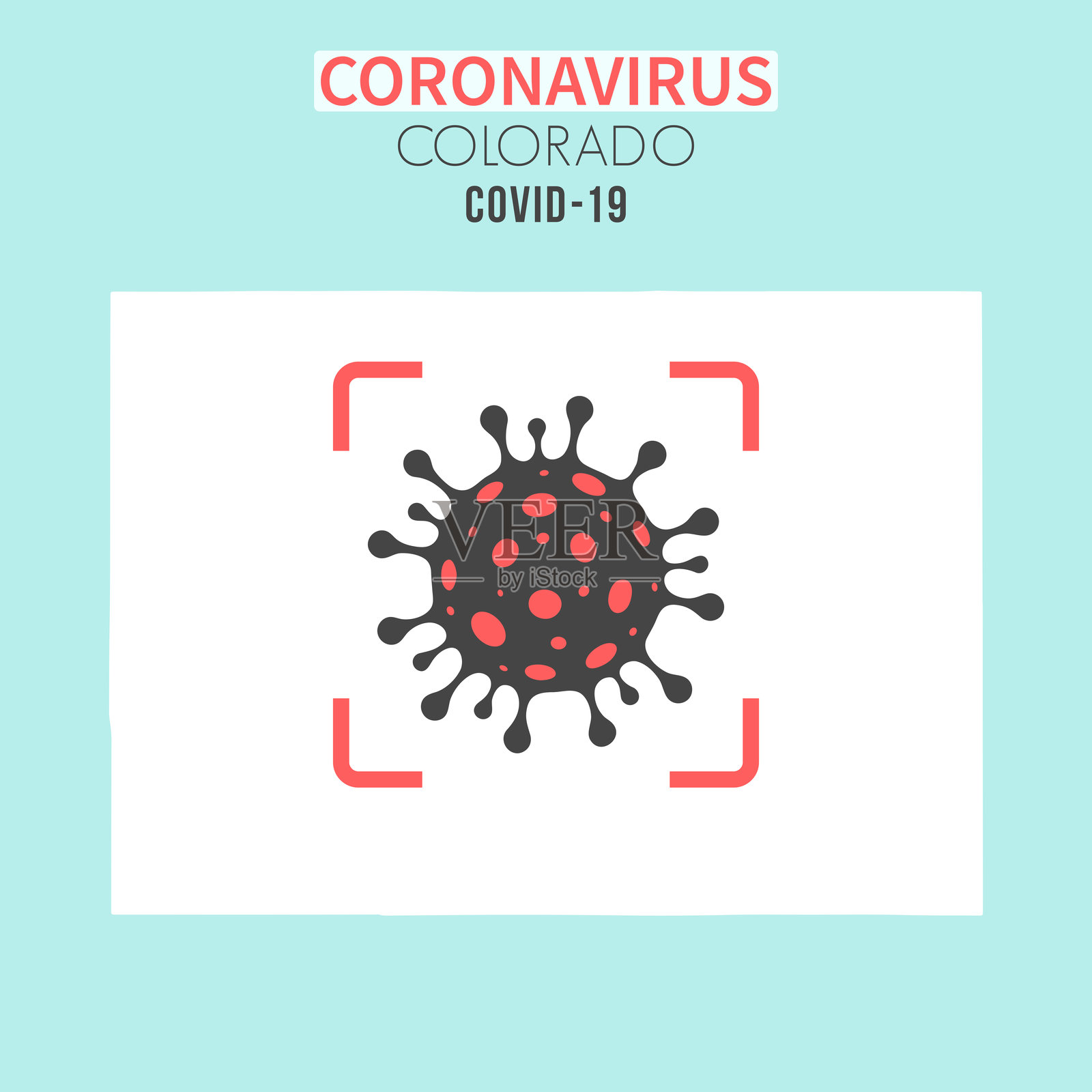 科罗拉多地图，红色取景器中有冠状病毒细胞(COVID-19)插画图片素材