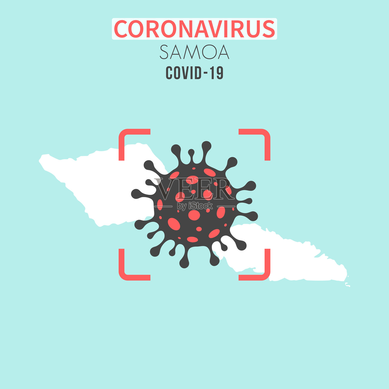 萨摩亚地图，红色取景器中有冠状病毒细胞(COVID-19)插画图片素材