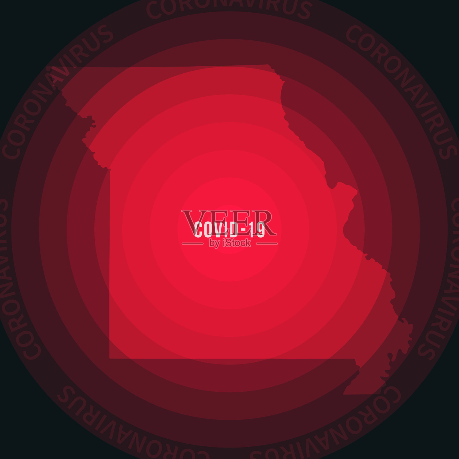 密苏里州COVID-19传播地图。冠状病毒爆发插画图片素材