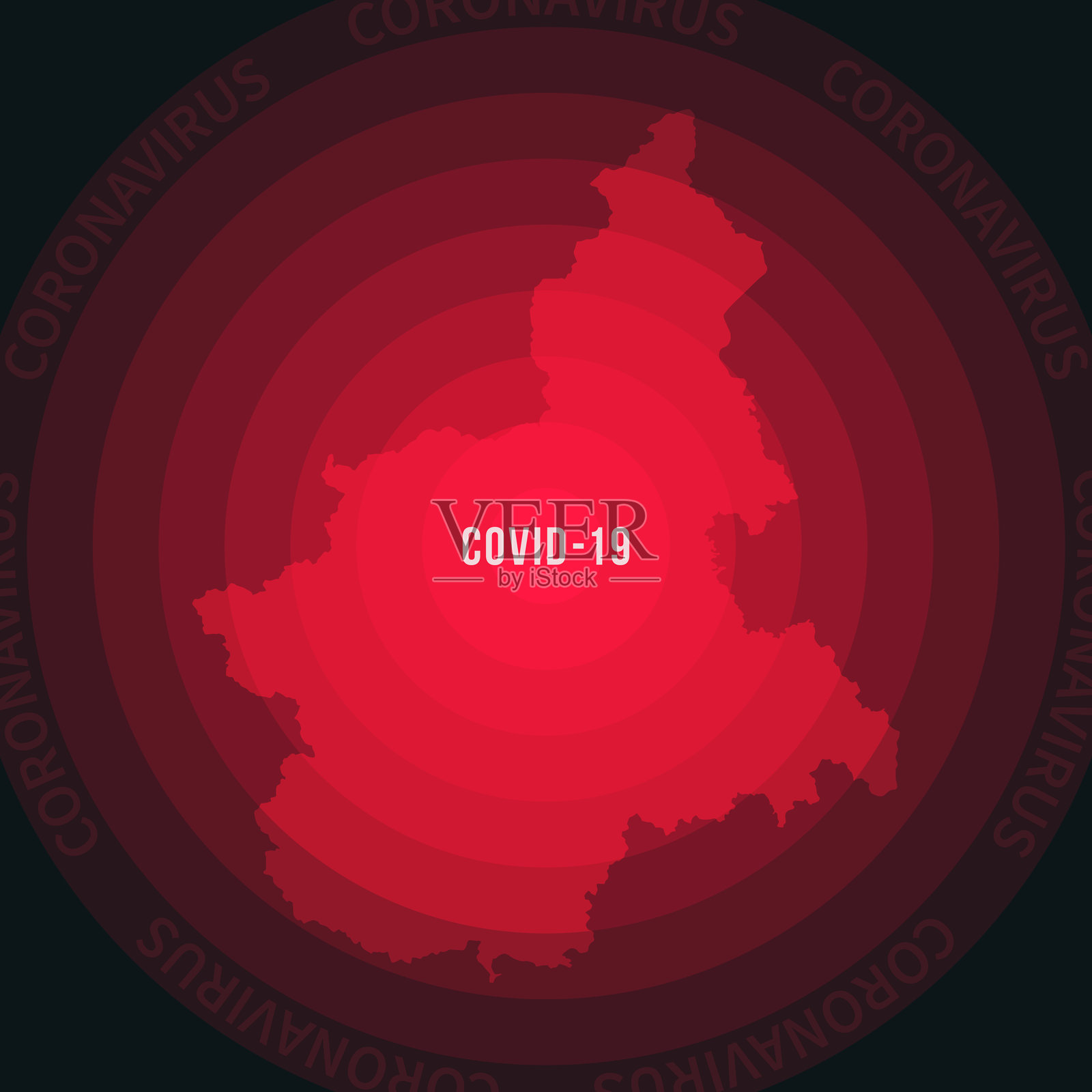 皮埃蒙特COVID-19传播地图。冠状病毒爆发插画图片素材