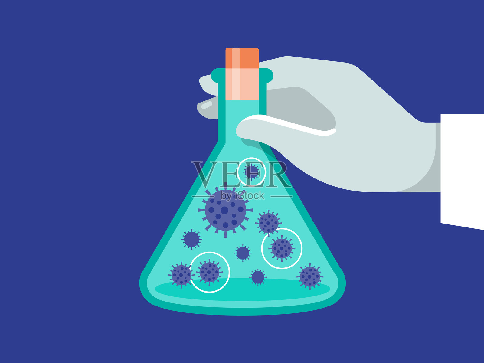 医学研究人员拿着带有冠状病毒细胞的烧杯内载体插图插画图片素材
