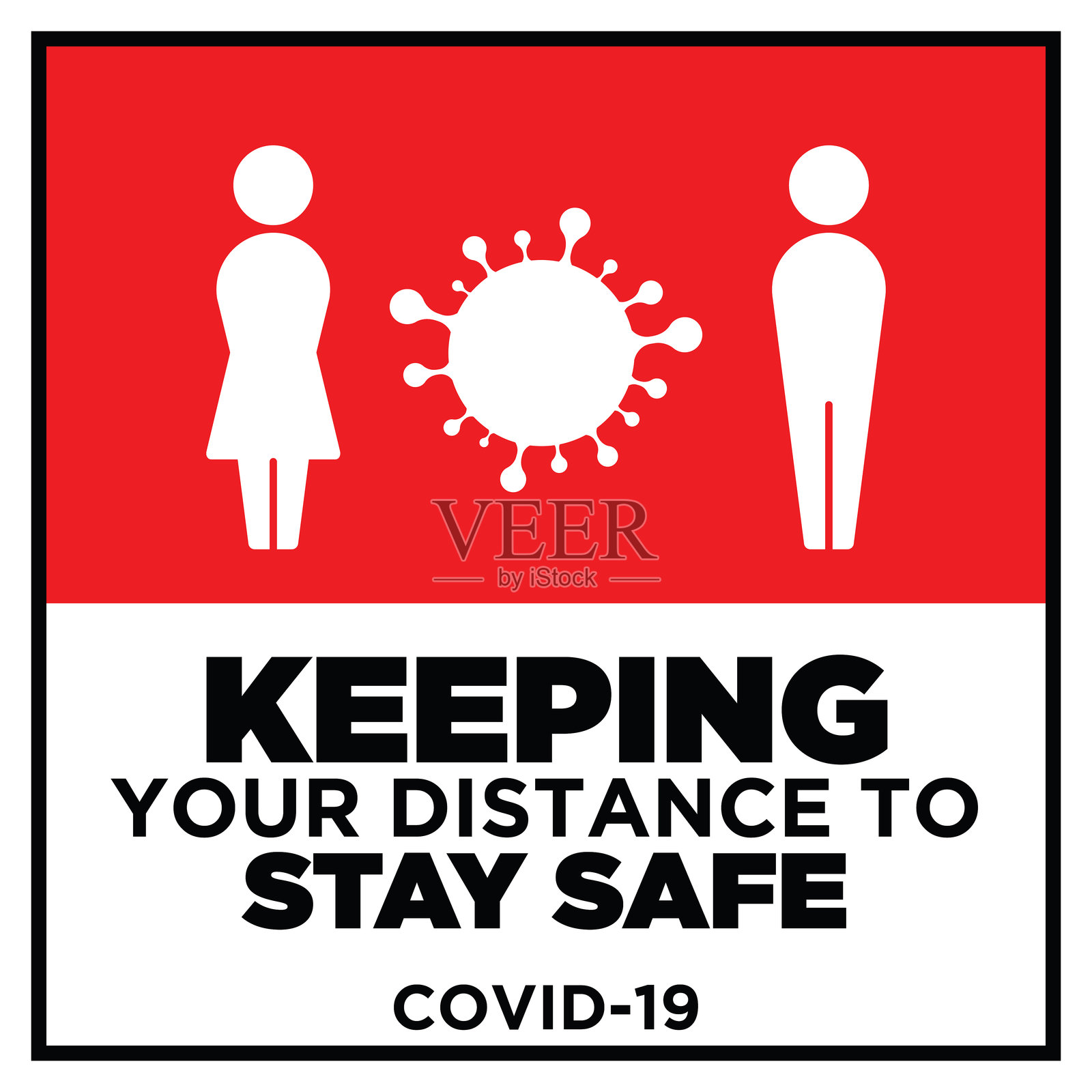 社交距离警告信号。关于冠状病毒或covid-19病媒插图的红色警告标志插画图片素材