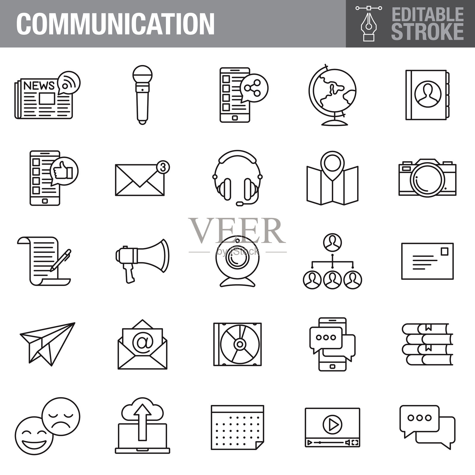 通信可编辑的笔触图标设置图标素材