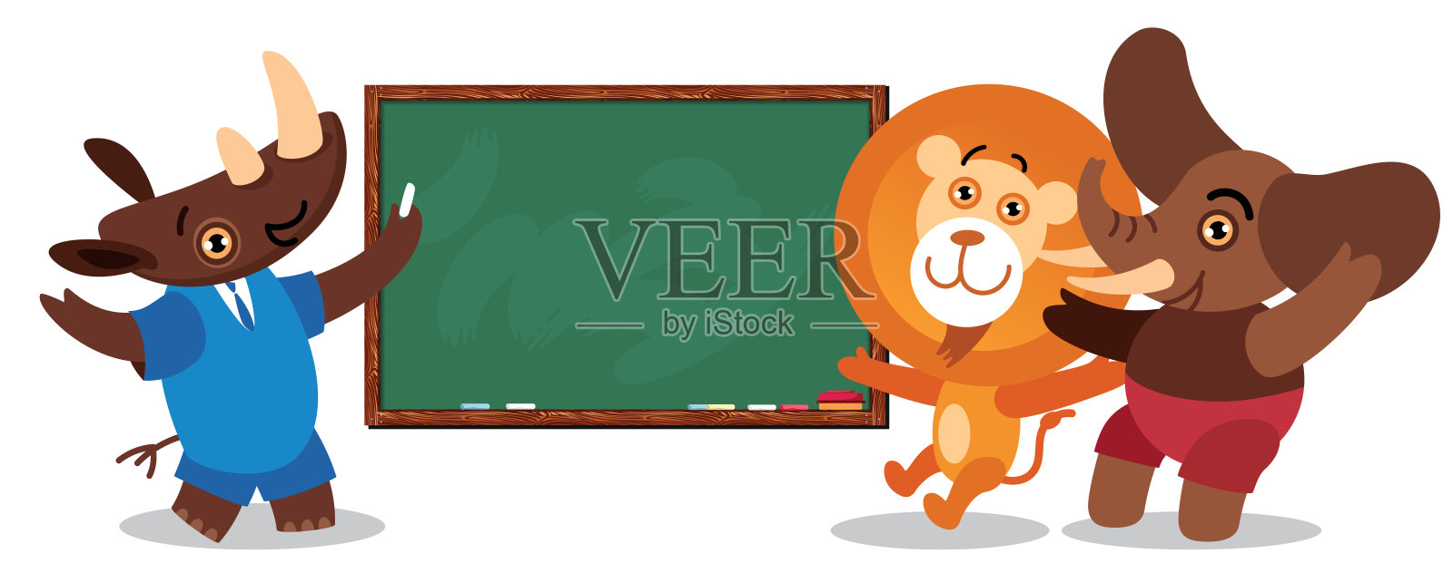 动物们，老师在黑板前插画图片素材