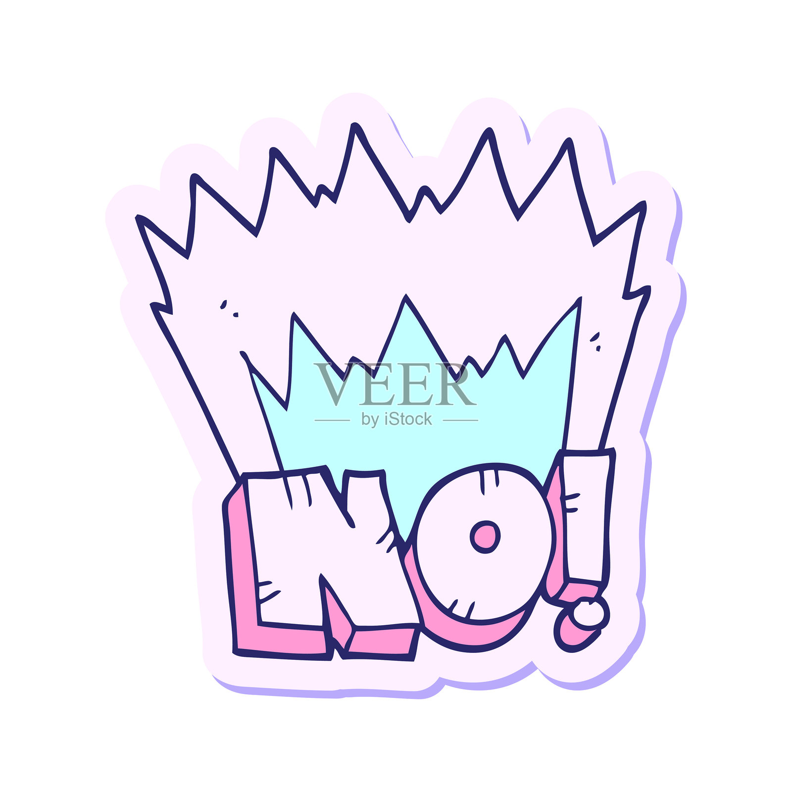 明亮霓虹色的卡通“NO”贴纸插画图片素材