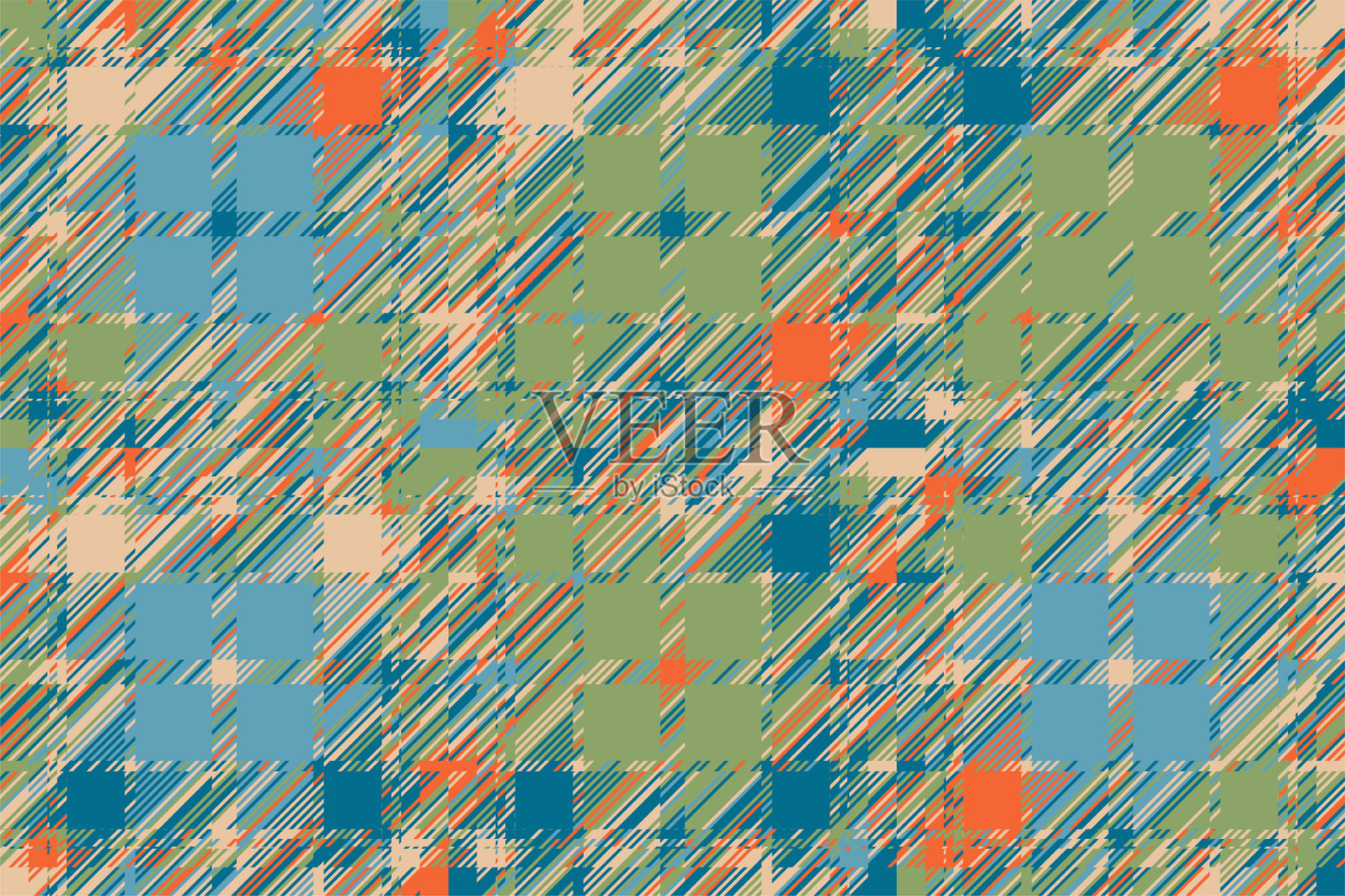 抽象的、有纹理的背景，带有彩色方块。适合用于纺织品、图形项目或网站背景的格子设计。时尚、充满活力且现代。插画图片素材