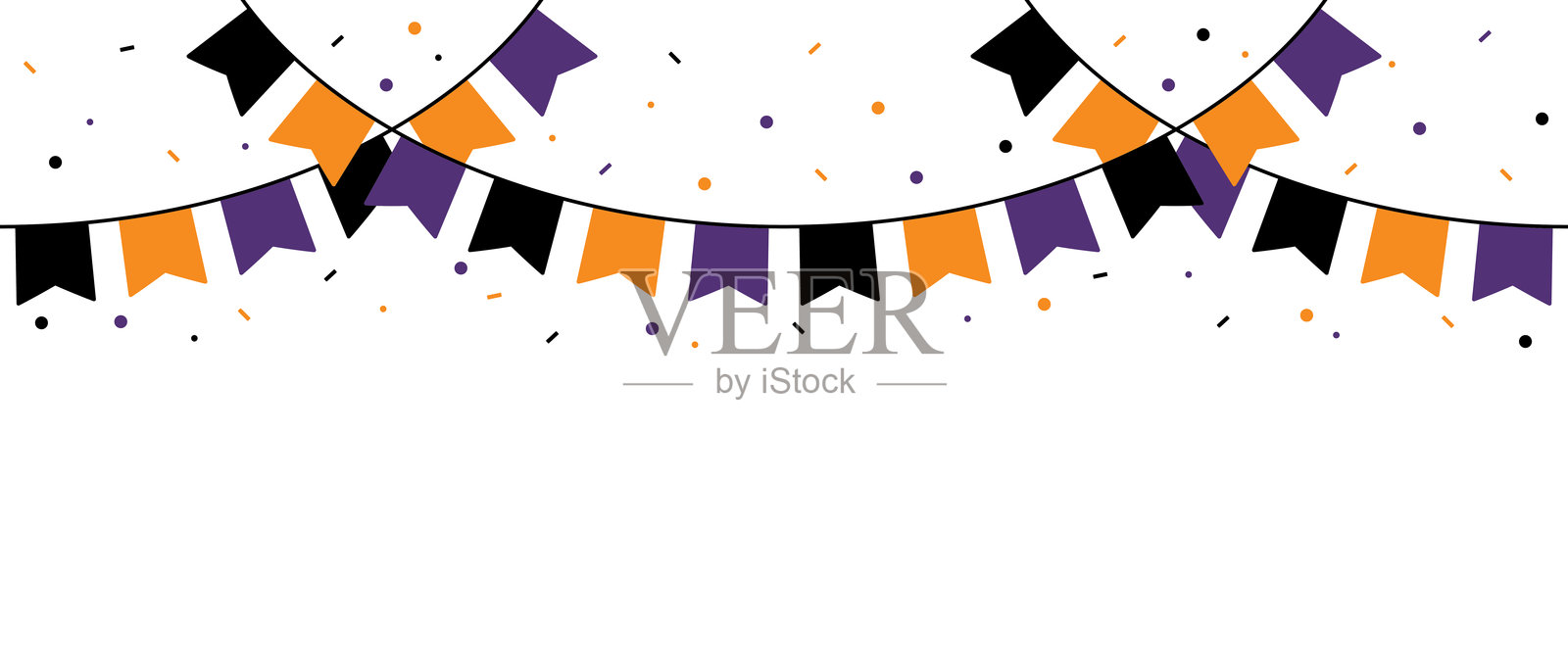 无缝的橙色和黑色万圣节派对彩旗装饰插图。插画图片素材