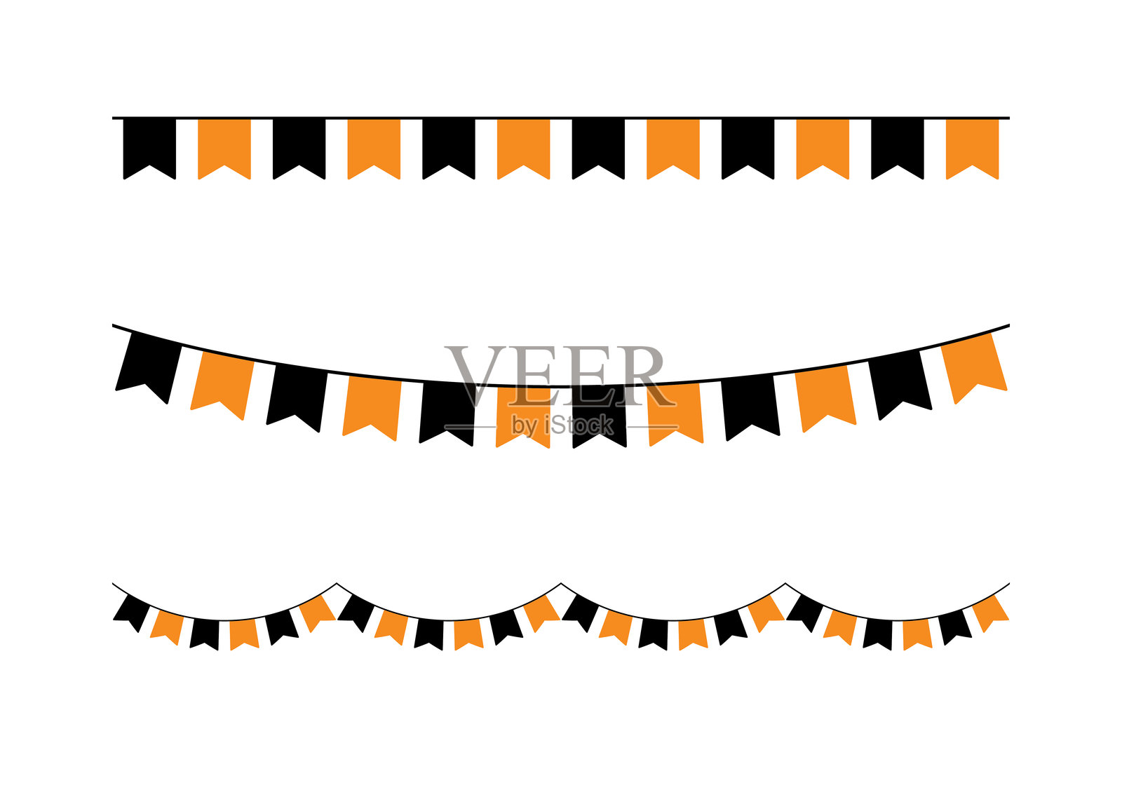 无缝的橙色和黑色万圣节派对彩旗装饰插图。插画图片素材