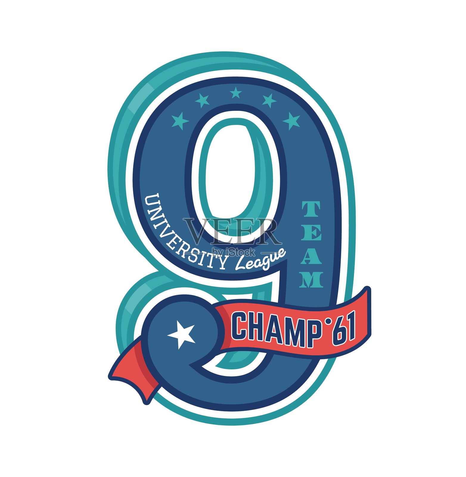 大学运动补丁，联赛队徽，号码9插画图片素材