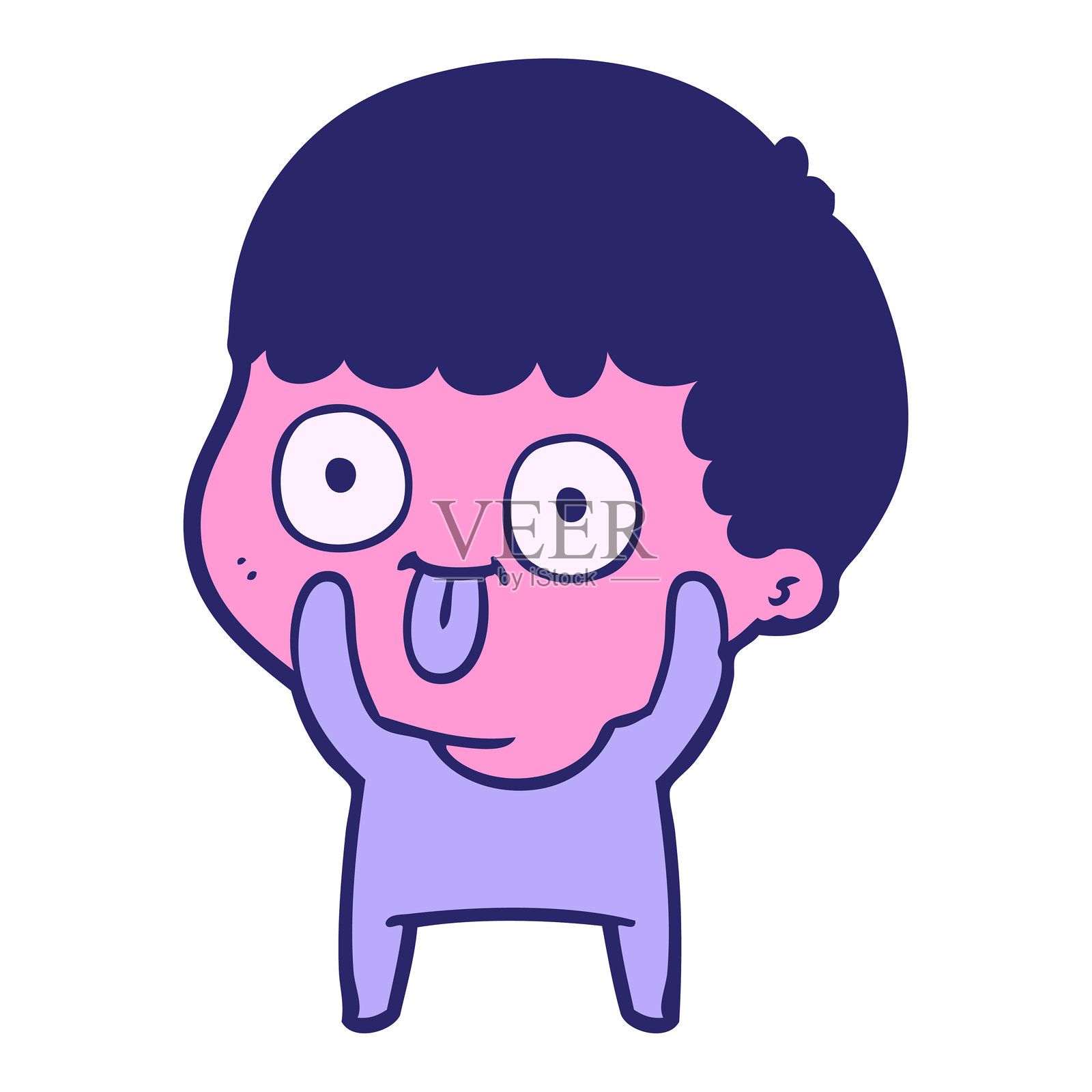 卡通男人凝视着明亮的霓虹色插画图片素材