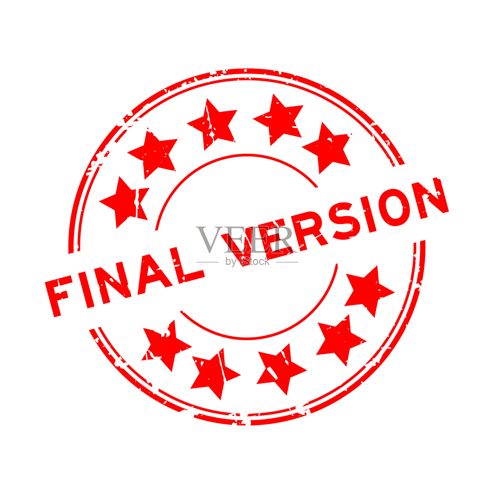 红色磨损风格的最终版本字样，带星形图标的圆形橡胶印章，背景为白色插画图片素材