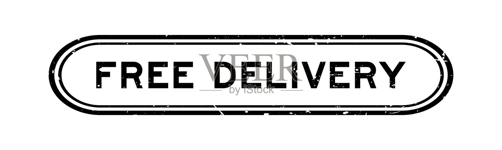 黑色磨砂风格的免费送货字样橡胶印章，背景为白色插画图片素材