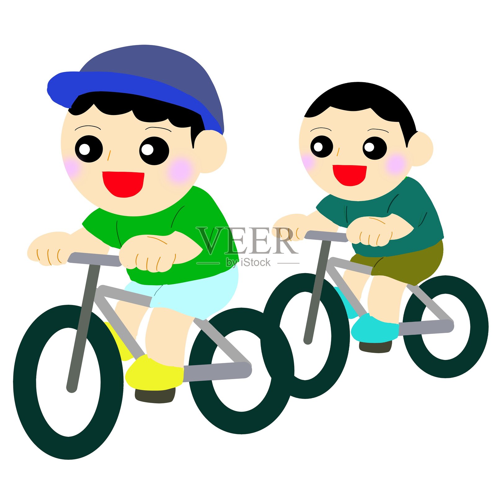 孩子们骑着自行车，感受着风的吹拂插画图片素材