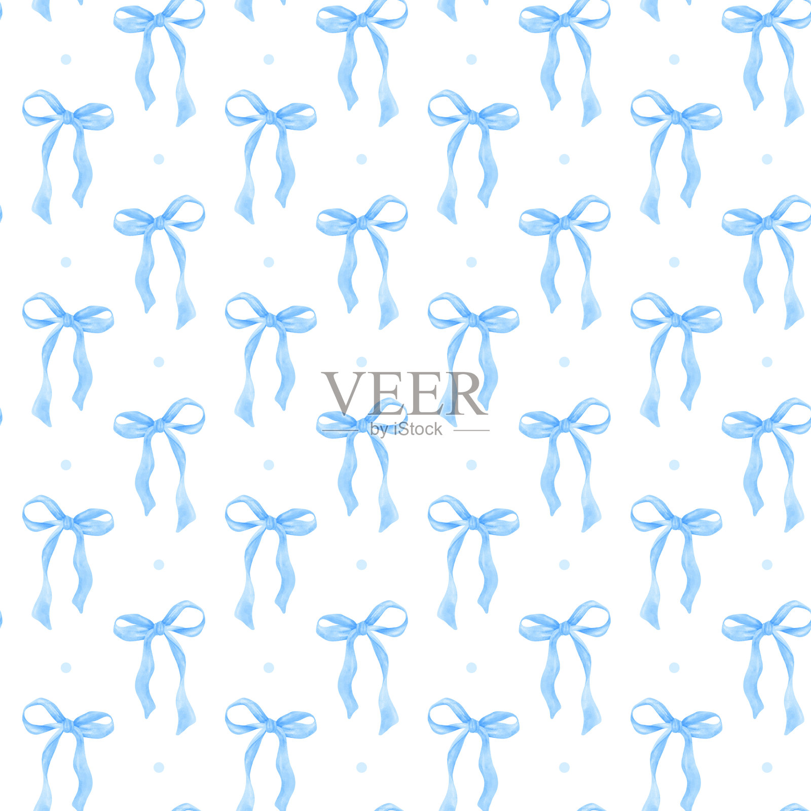 风骚无缝图案蓝丝带蝴蝶结水彩插画图片素材