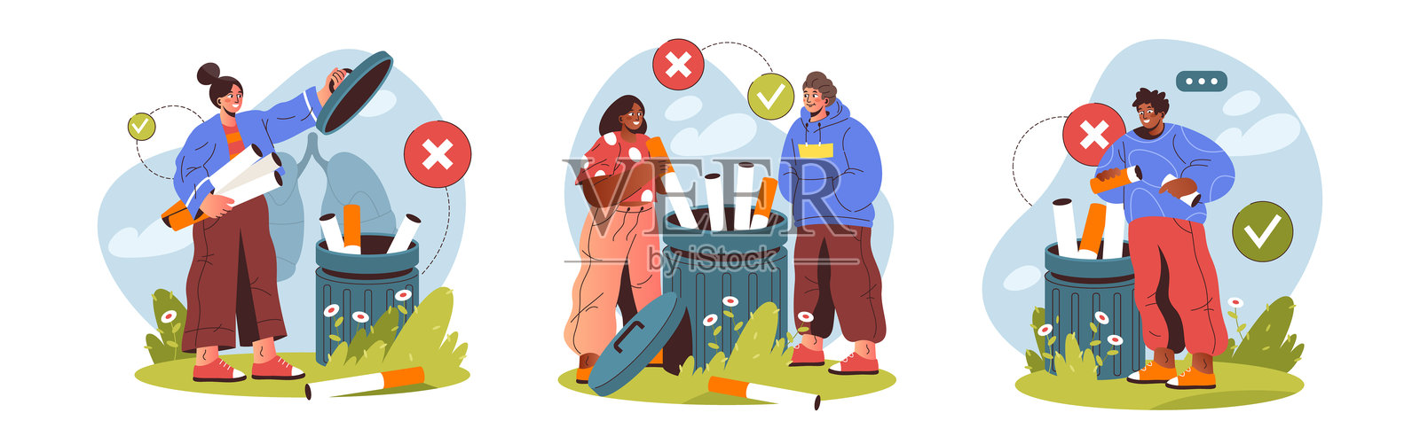 戒烟宣传海报矢量图集。插画图片素材