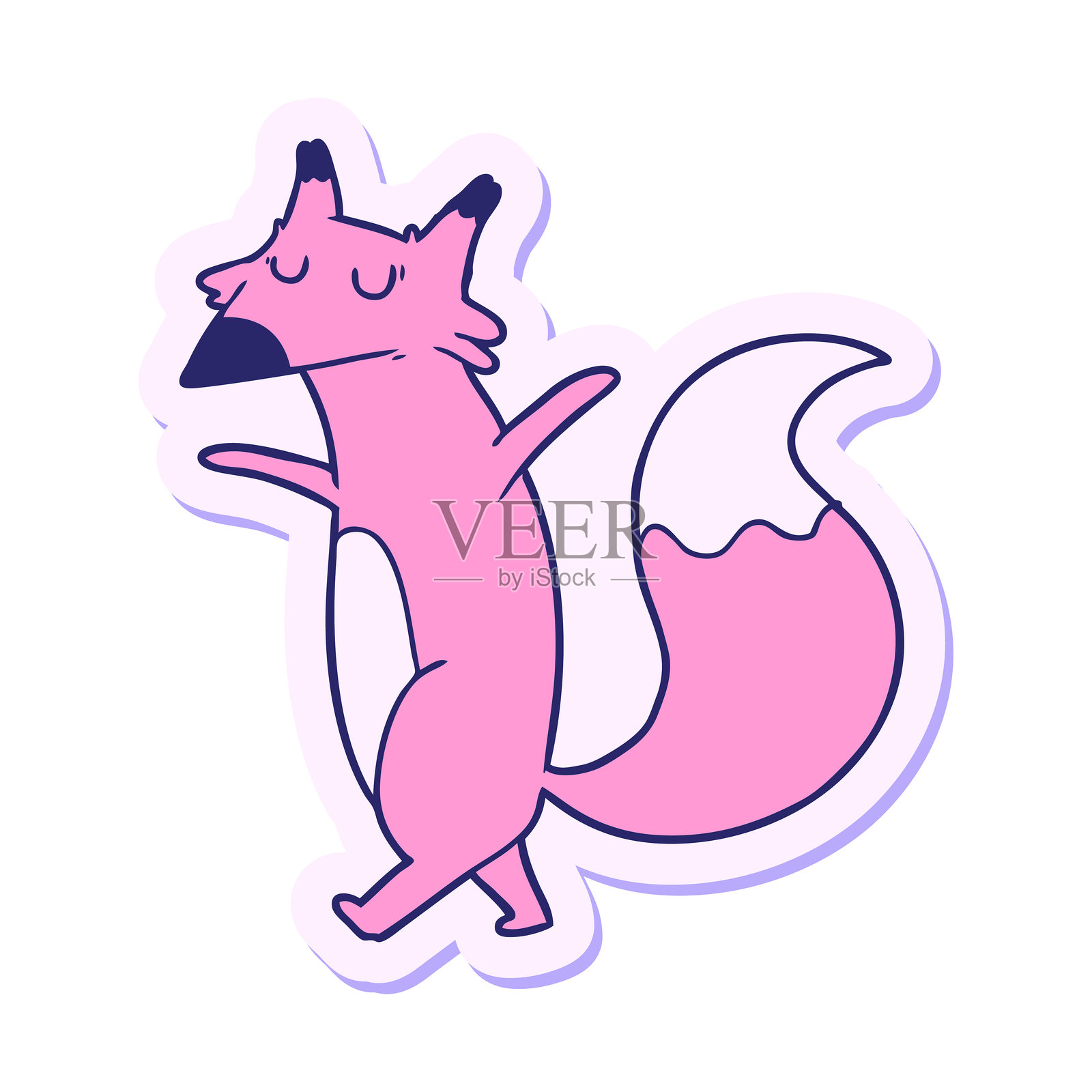 明亮霓虹色的卡通狐狸贴纸插画图片素材