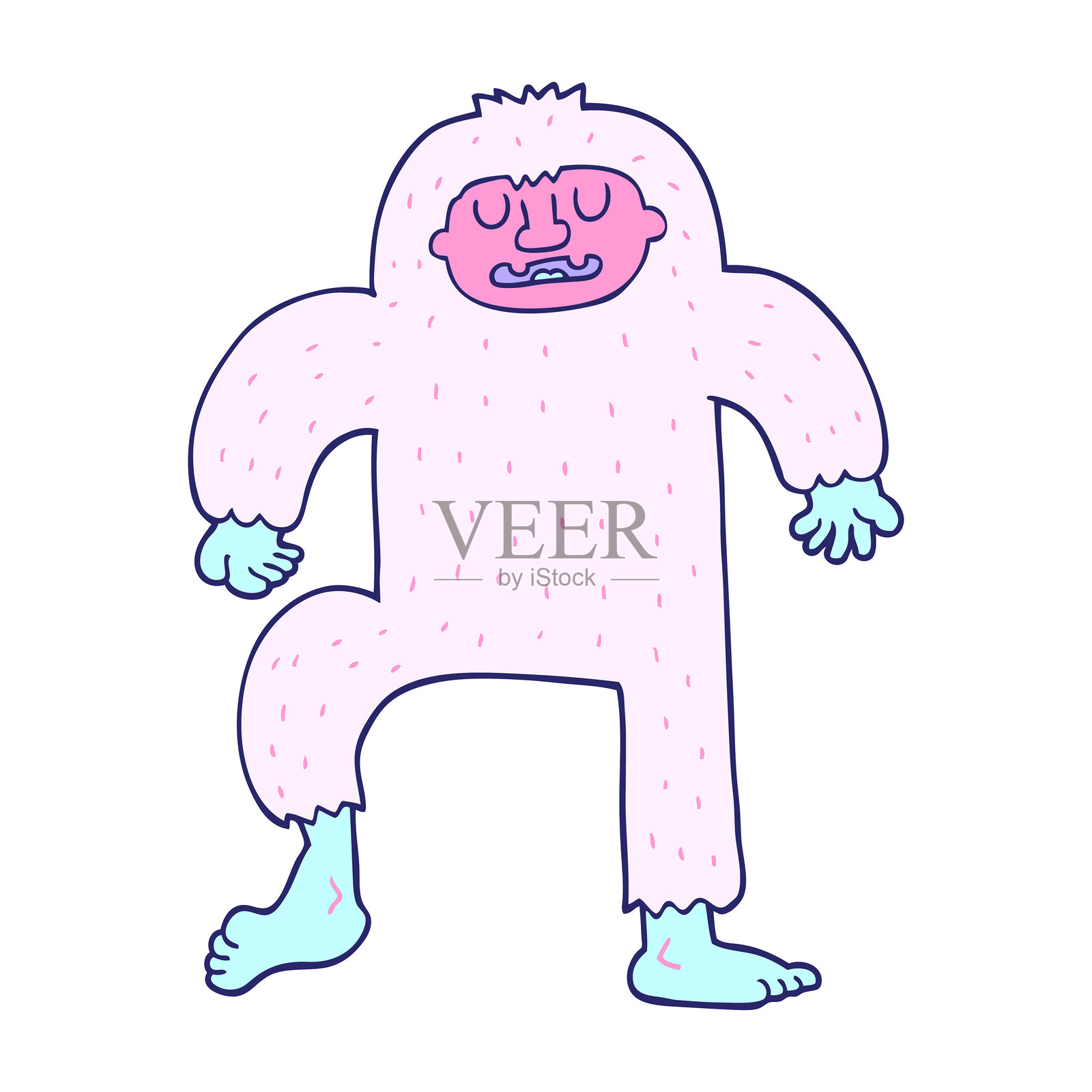 明亮霓虹色的卡通大脚怪插画图片素材