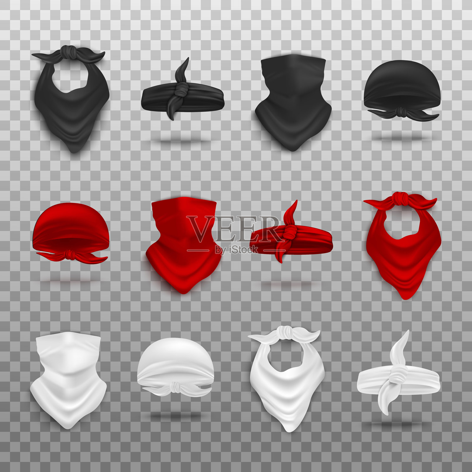 红色、黑色和白色的头巾套装，逼真的矢量插图模型，独立展示。插画图片素材