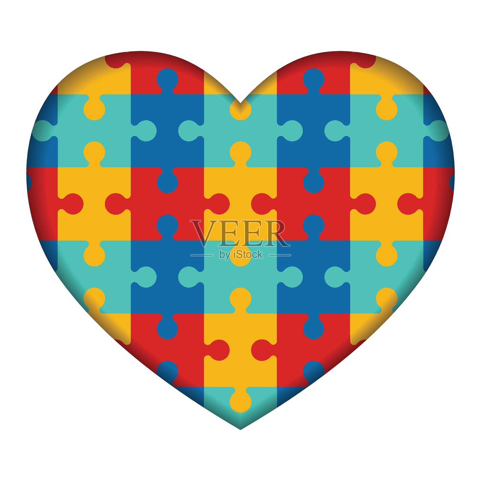 自闭症意识拼图心形矢量插图插画图片素材