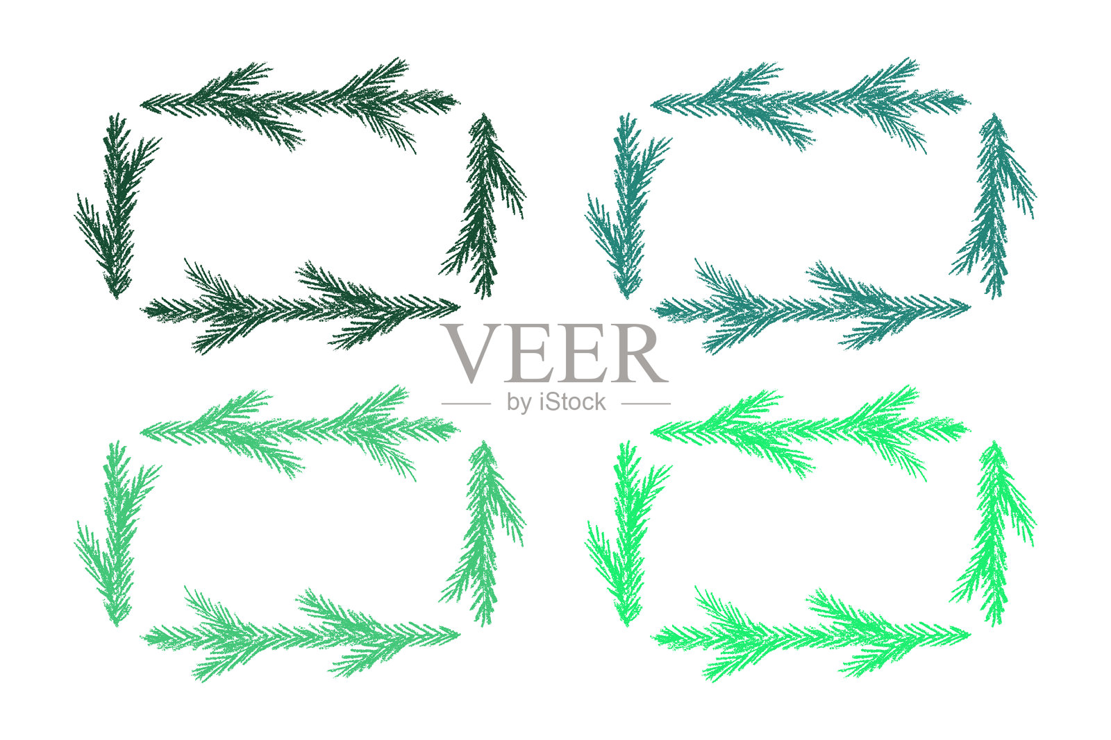 手绘圣诞装饰边框，带有云杉树枝。花环涂鸦。圣诞节、冬季和新年设计元素。插画图片素材