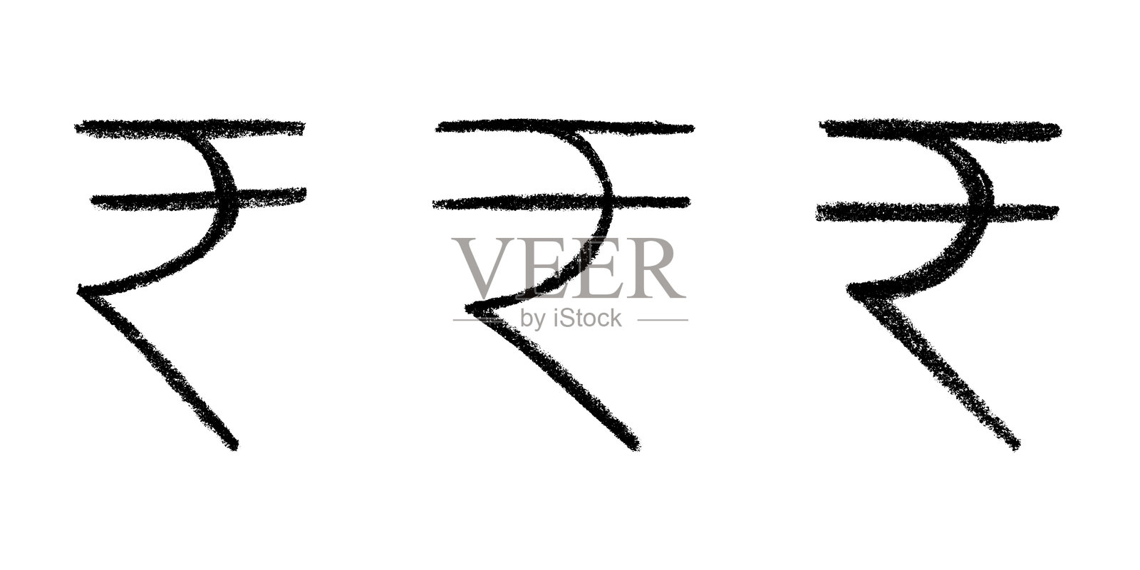 手绘印度卢比货币符号的集合。刷笔画涂鸦。设计的单一元素。插画图片素材