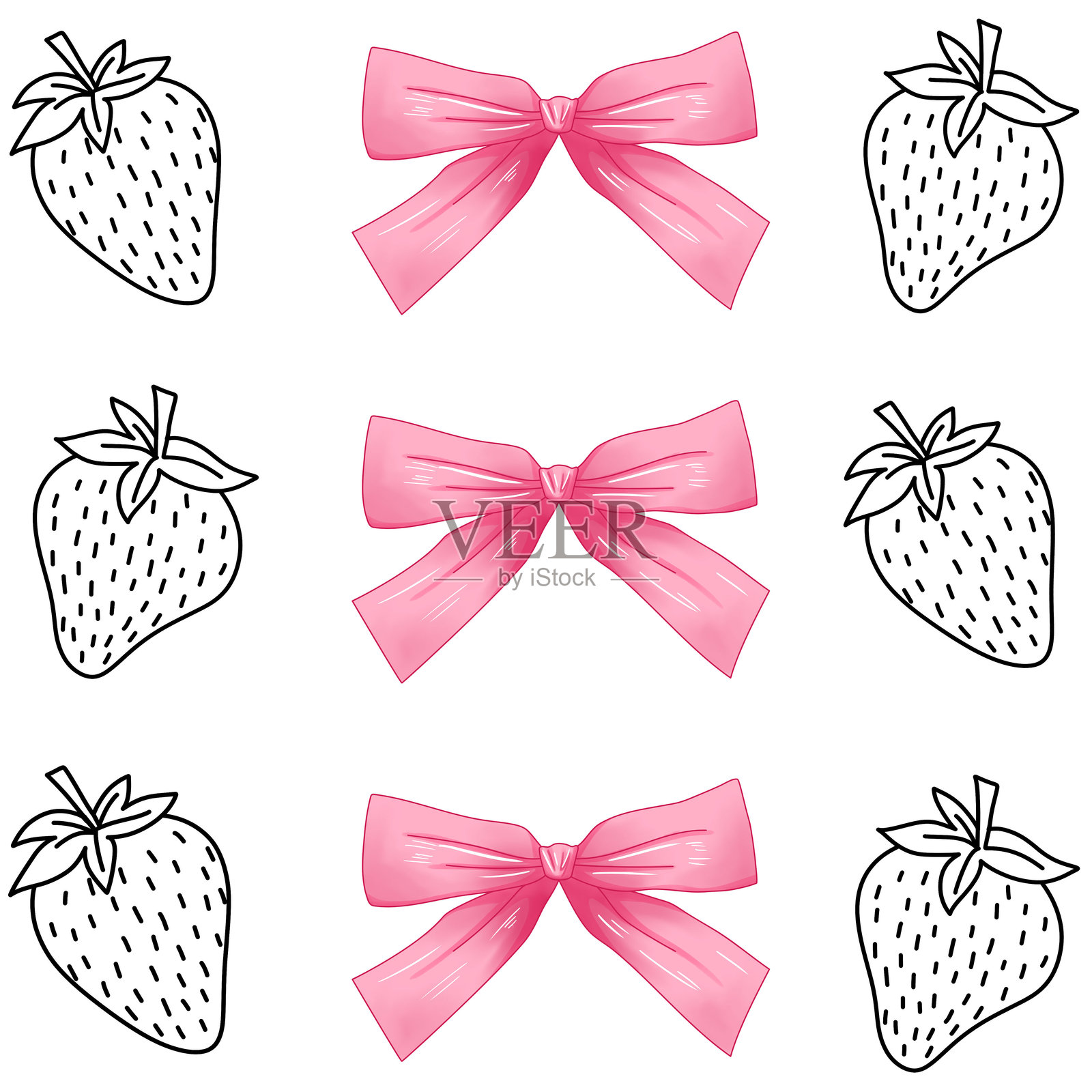 夏季草莓可爱蝴蝶结轮廓插画图片素材