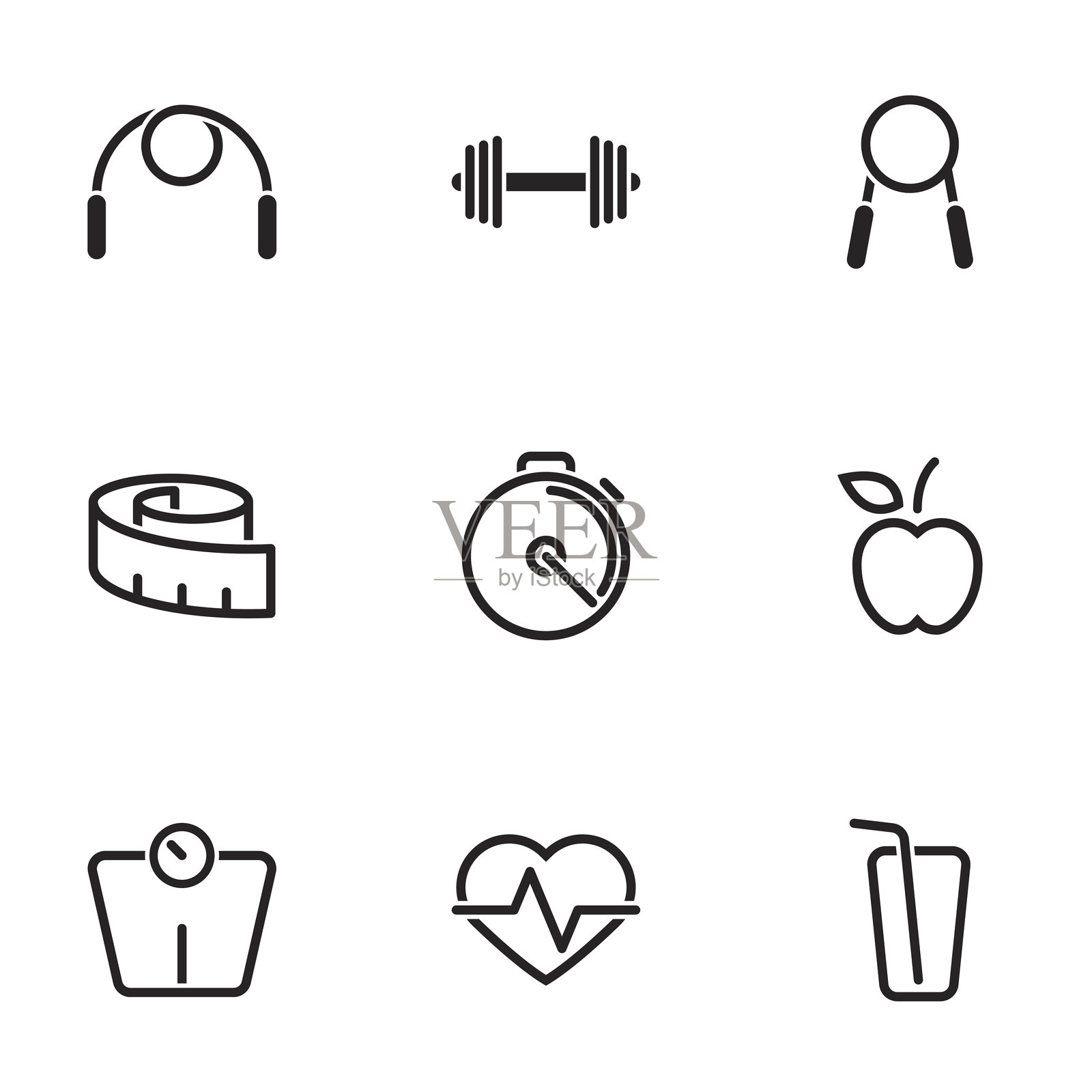 健康与健身主题图标，矢量图标，图标集。白色背景插画图片素材