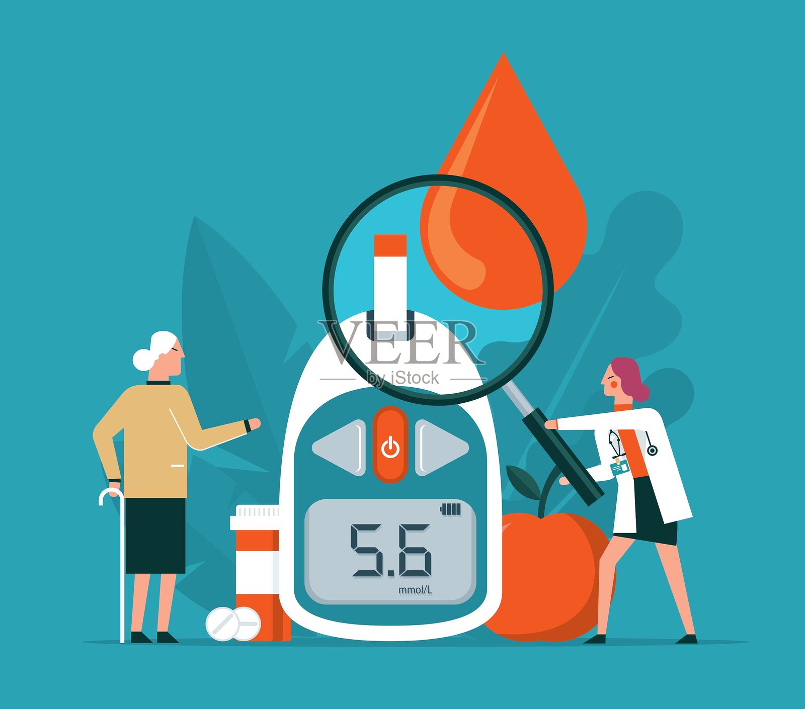 血糖测试 - 老年女性插画图片素材