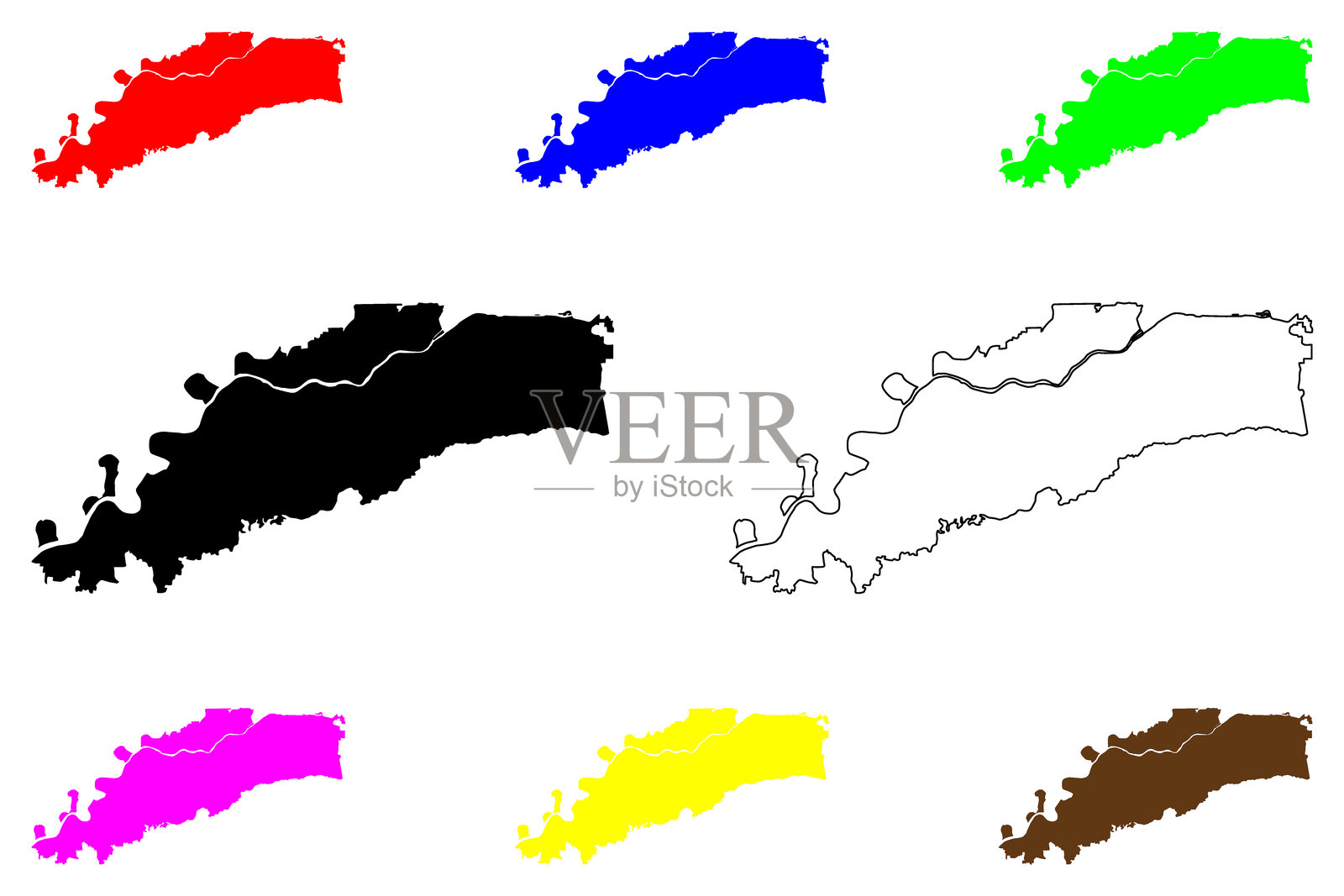 久留米市（日本，九州地区）地图矢量插图，涂鸦风格的久留米市地图插画图片素材