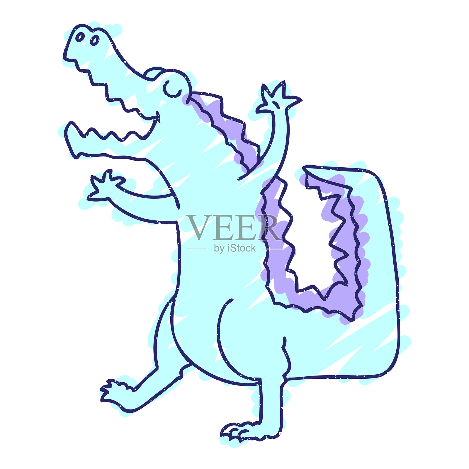 明亮霓虹色的鳄鱼粉笔画插画图片素材