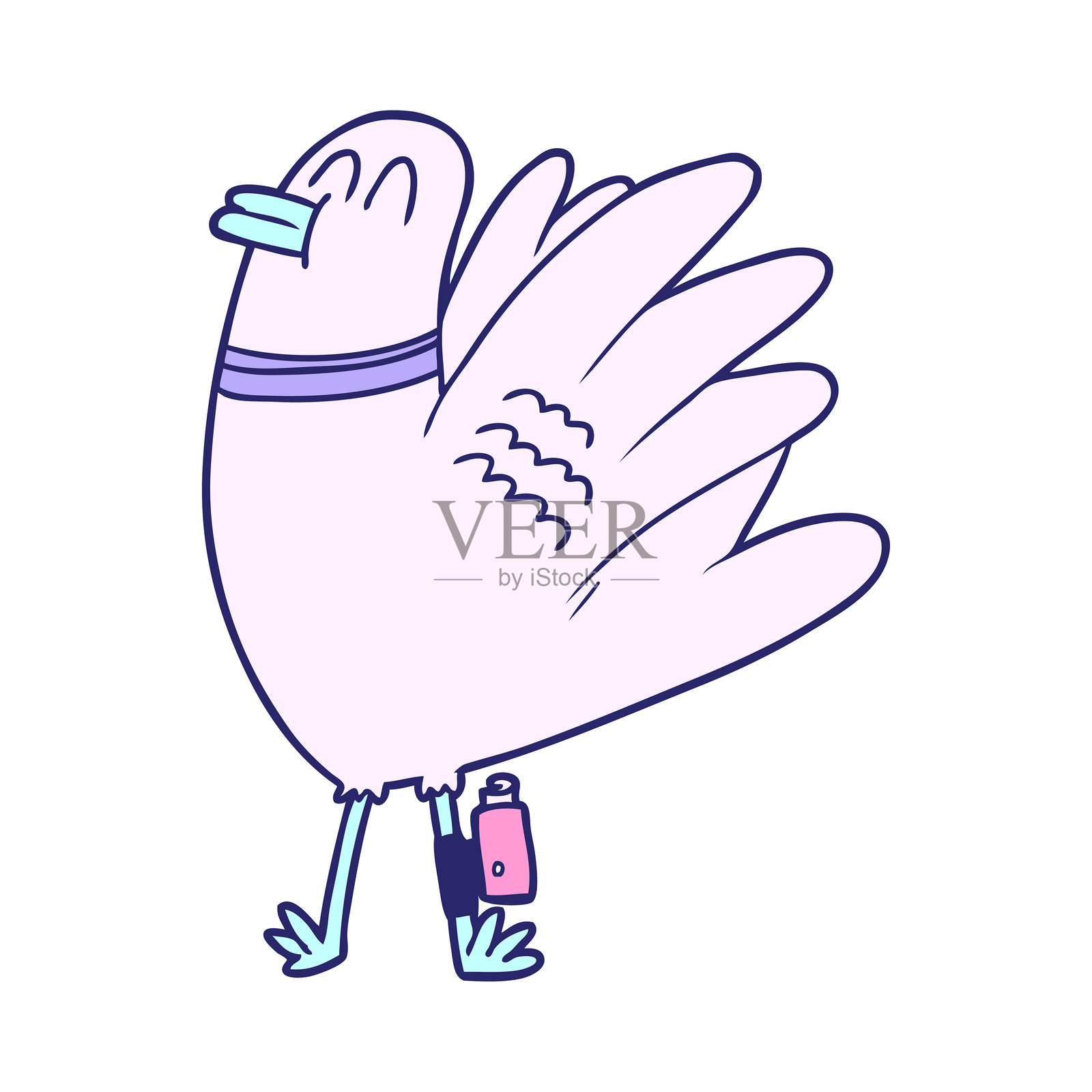 明亮霓虹色的卡通鸟插画图片素材