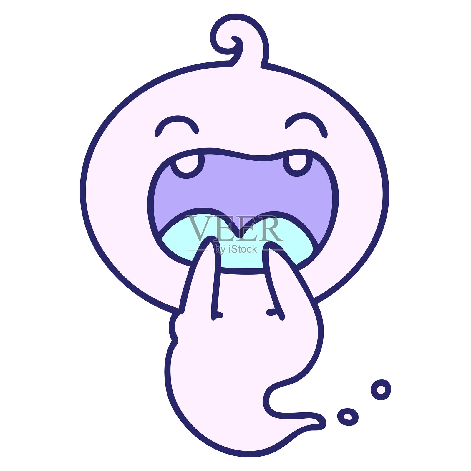 可爱的万圣节鬼魂卡通形象，笑得很开心，色彩鲜艳的霓虹色。插画图片素材