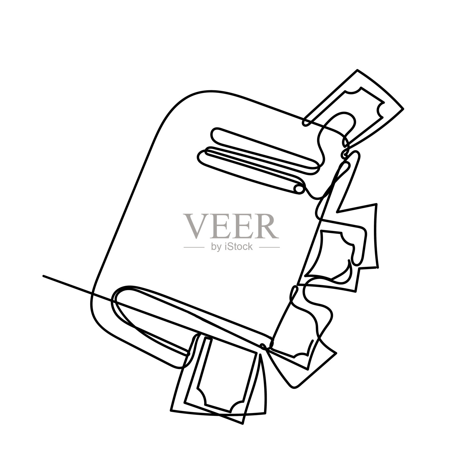 连续线条绘制的书籍和钞票插图插画图片素材