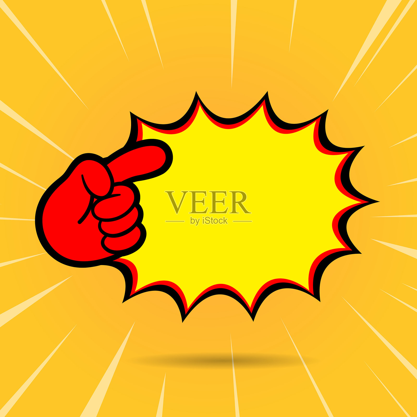 促销价格标签和带指向手图标的销售标志。红色黄色孤立模板。插画图片素材