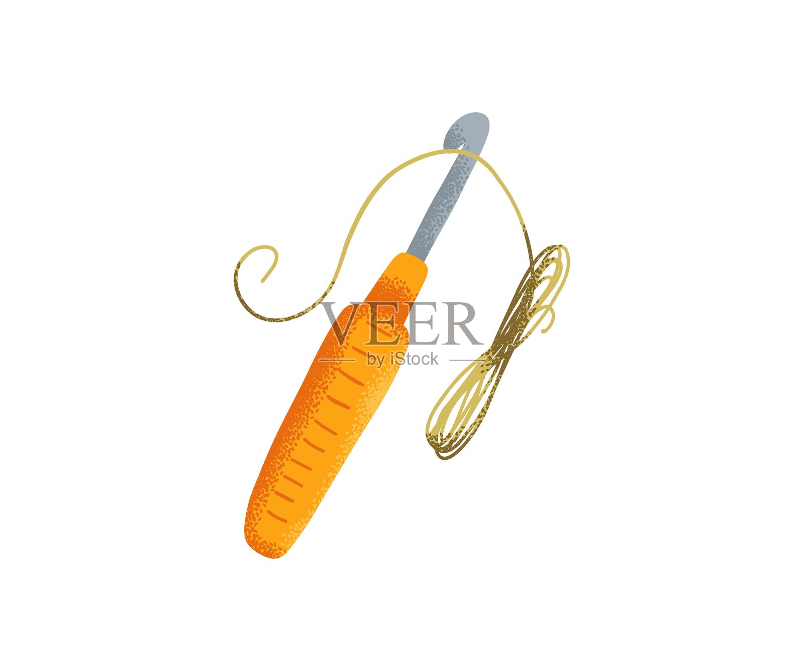 白色背景上孤立的钩针和毛线。手绘插图，适用于手工艺和编织爱好。插画图片素材