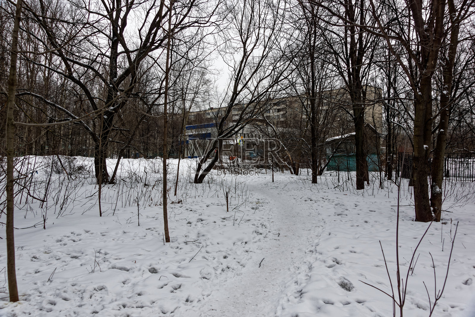 莫斯科住宅区积雪覆盖的小路照片摄影图片